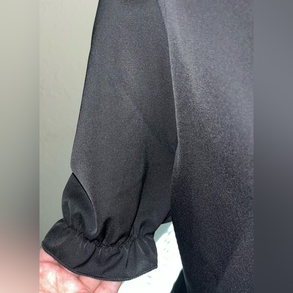 Puff Sleeved Little Black Dress With Gathered Neck - Picture 7 of 10